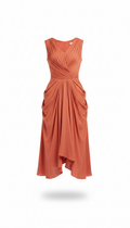 Sunset Coral sculptural midi dress