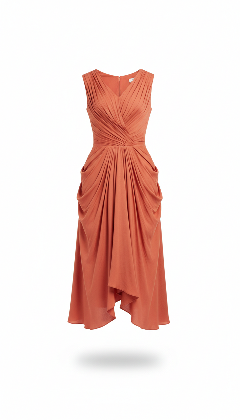 Sunset Coral sculptural midi dress
